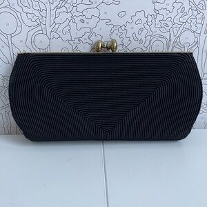 Vintage 40s/50s Gold Seal Genuine Corde Black Gold Clutch Handbag